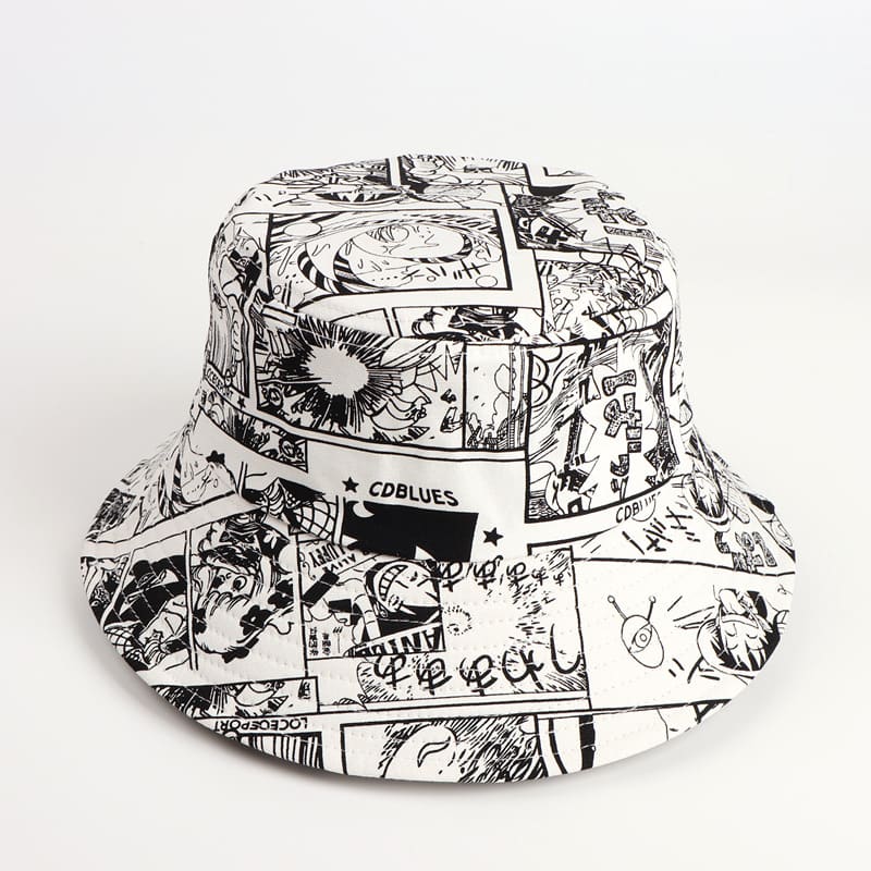 BK00051 Zwart-witte vissershoed met piratenkoningmotief