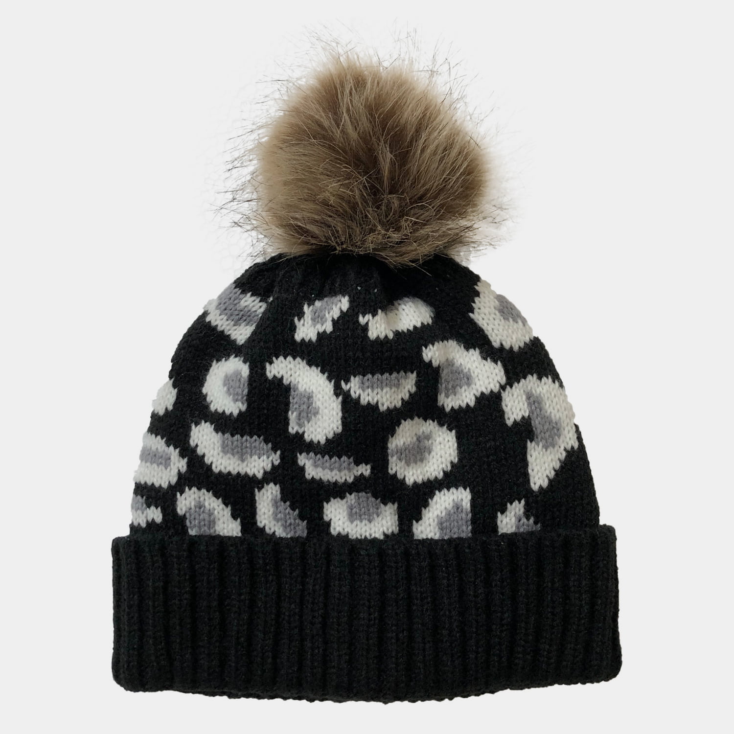 H00004 Gebreide damesmuts met luipaardjacquard