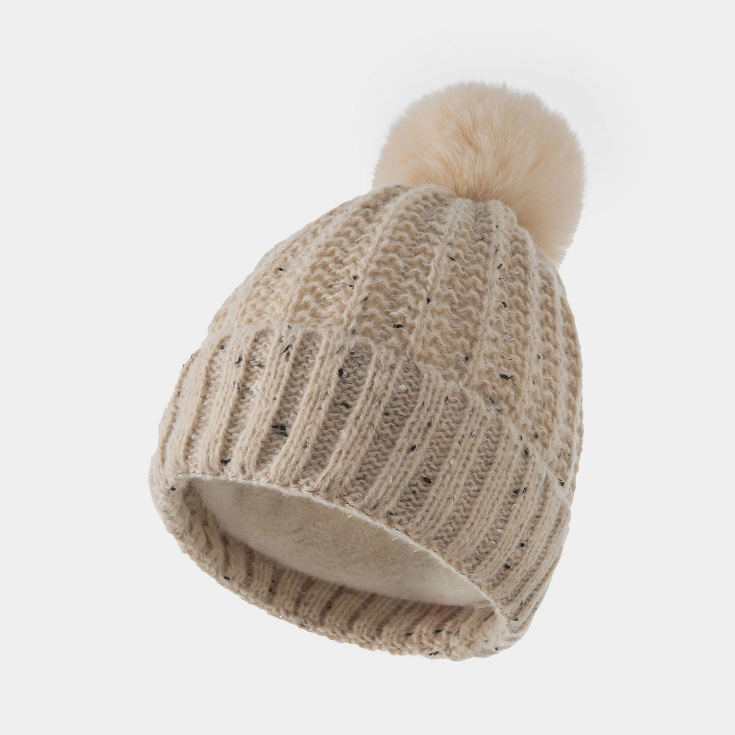 H00028 Fleece gebreide damesmuts met pompon