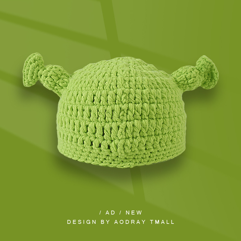 H00054 Groene Shrek Pixie-patroon gebreide muts voor volwassenen