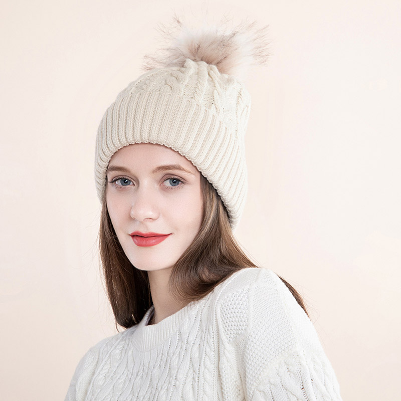 H00055 Opvouwbare gebreide muts voor volwassenen met pompon