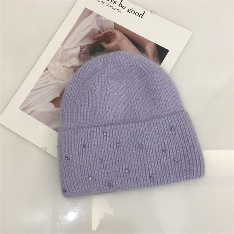 H00047 Angora gebreide muts met diamanten ingelegde juwelen