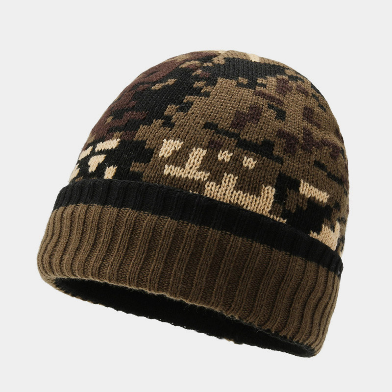 H00061 Gebreide herenmuts met camouflage- en fleecemotief