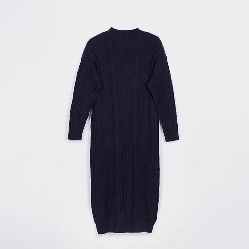 SM-K0032 Herfst/winter damesjurk met V-hals, effen jacquardgebreid