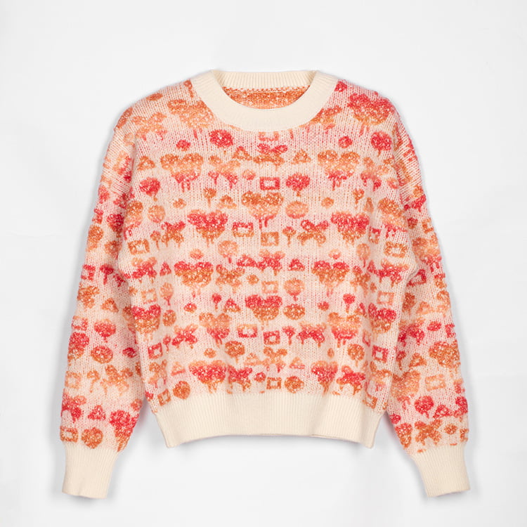 SM-K0038 Trui met ronde hals, zoete gebreide damestrui met driedimensionaal patroon SM-K0038 Trui met ronde hals, zoete gebreide damestrui met driedimensionaal patroon