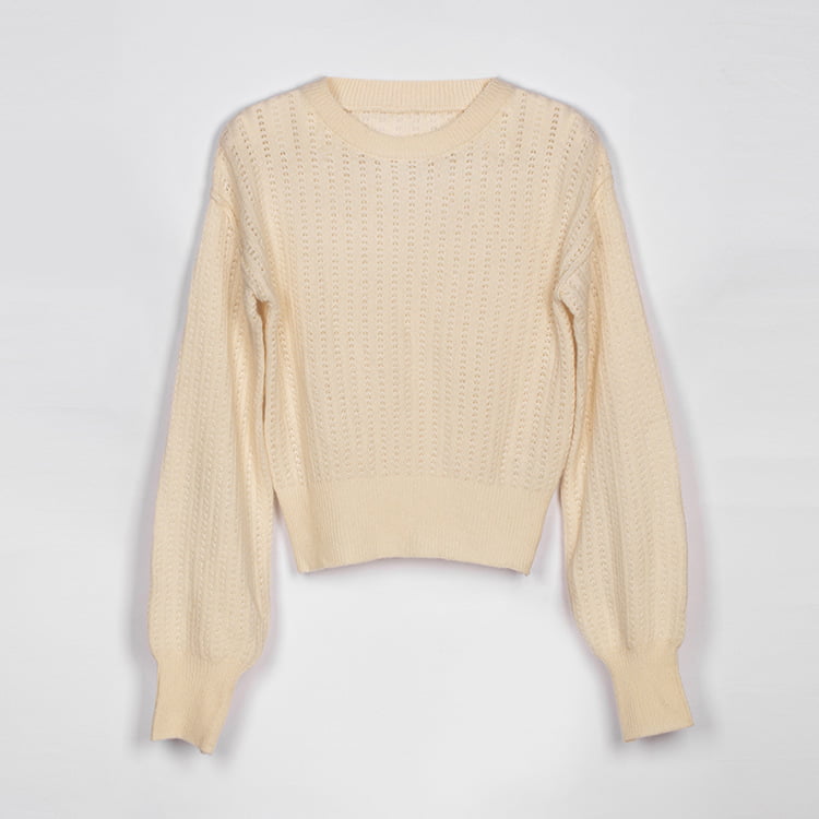 SM-K0020 Herfst-winterwolmix damesgebreide trui met ronde hals en lantaarnmouwen