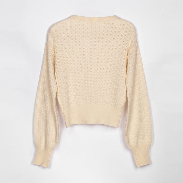 SM-K0020 Herfst-winterwolmix damesgebreide trui met ronde hals en lantaarnmouwen SM-K0020 Herfst-winterwolmix damesgebreide trui met ronde hals en lantaarnmouwen