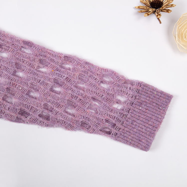 SM-K0040 V-hals cropped mohair gebreide trui met lovertjes en superfee-mouwen met uitsnijding SM-K0040 V-hals cropped mohair gebreide trui met lovertjes en superfee-mouwen met uitsnijding