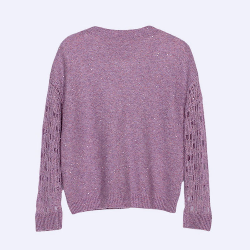 SM-K0040 V-hals cropped mohair gebreide trui met lovertjes en superfee-mouwen met uitsnijding SM-K0040 V-hals cropped mohair gebreide trui met lovertjes en superfee-mouwen met uitsnijding