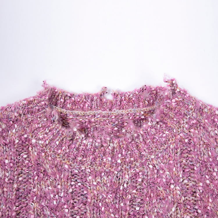 SM-K0037 Lente en herfst Gebreide damestrui met ronde hals en zoom met ruwe inkeping SM-K0037 Lente en herfst Gebreide damestrui met ronde hals en zoom met ruwe inkeping