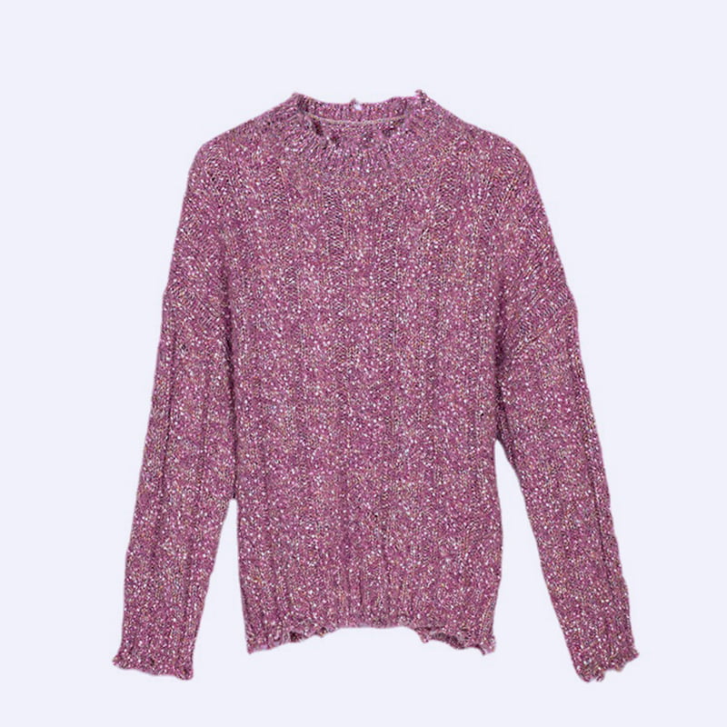 SM-K0037 Lente en herfst Gebreide damestrui met ronde hals en zoom met ruwe inkeping SM-K0037 Lente en herfst Gebreide damestrui met ronde hals en zoom met ruwe inkeping