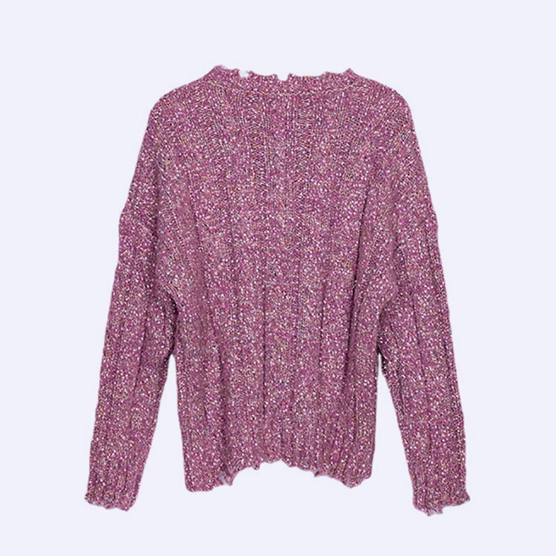 SM-K0037 Lente en herfst Gebreide damestrui met ronde hals en zoom met ruwe inkeping SM-K0037 Lente en herfst Gebreide damestrui met ronde hals en zoom met ruwe inkeping