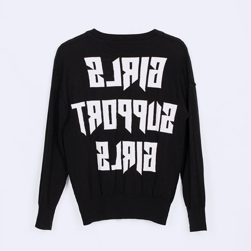 SM-K0048 Gebreide damestrui met alfabetjacquard en ronde hals en lange mouwen SM-K0048 Gebreide damestrui met alfabetjacquard en ronde hals en lange mouwen