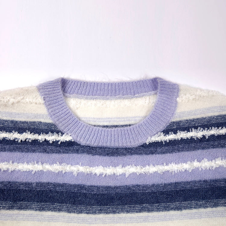 SM-K0047 Gestreepte zoete patchwork losse gebreide trui met ronde hals SM-K0047 Gestreepte zoete patchwork losse gebreide trui met ronde hals