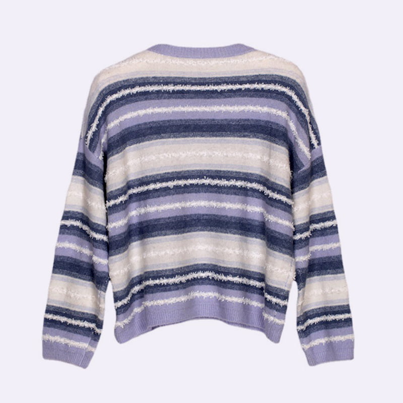 SM-K0047 Gestreepte zoete patchwork losse gebreide trui met ronde hals SM-K0047 Gestreepte zoete patchwork losse gebreide trui met ronde hals