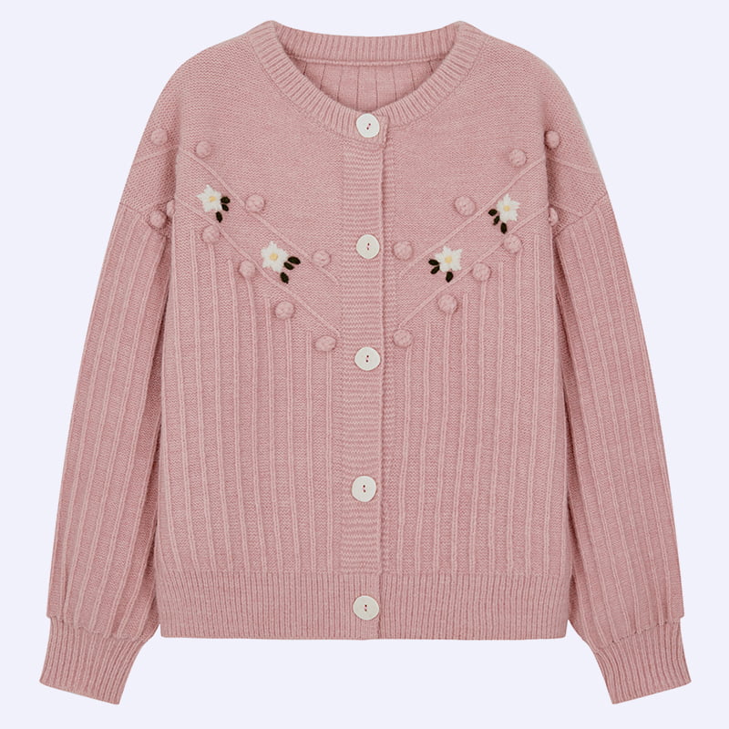 ML2211 Leuke gebreide vest-sweater met ronde hals en pofmouwen