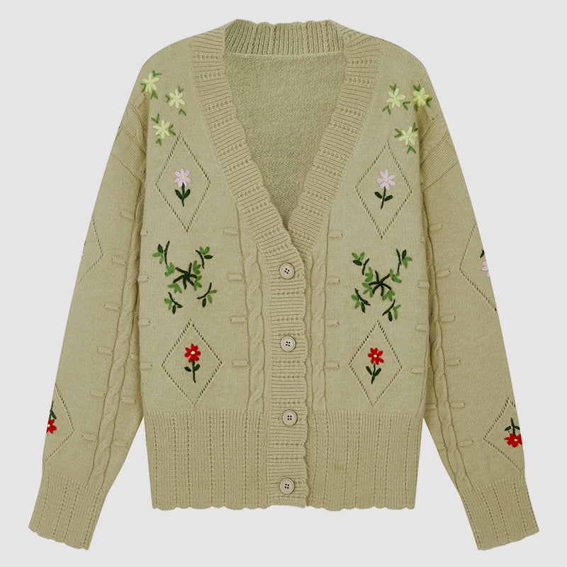 ML2213 Retro Japanse avocado groene handgemaakte gebreide vest jas