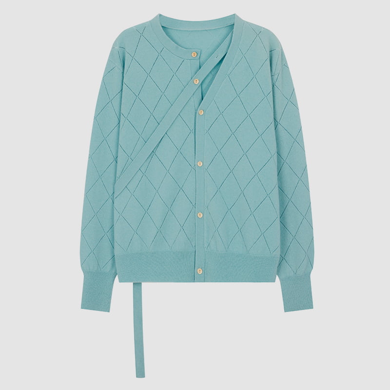 ML2212 Gebreid vest met diamanten holle halslijn en lintontwerp