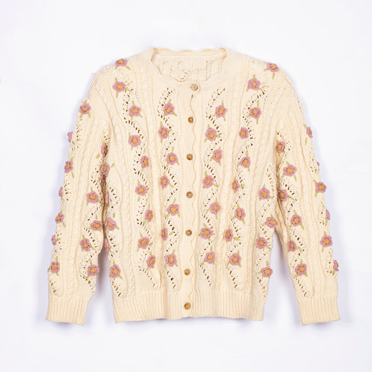 SM-K0008 Losse retro handmatige haak-sweater met lange mouwen, damesgebreid vest