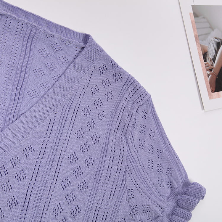 SM-K0015 Zomer korte, dunne korte mouw met V-hals, uitgehold ijszijde gebreid vest SM-K0015 Zomer korte, dunne korte mouw met V-hals, uitgehold ijszijde gebreid vest