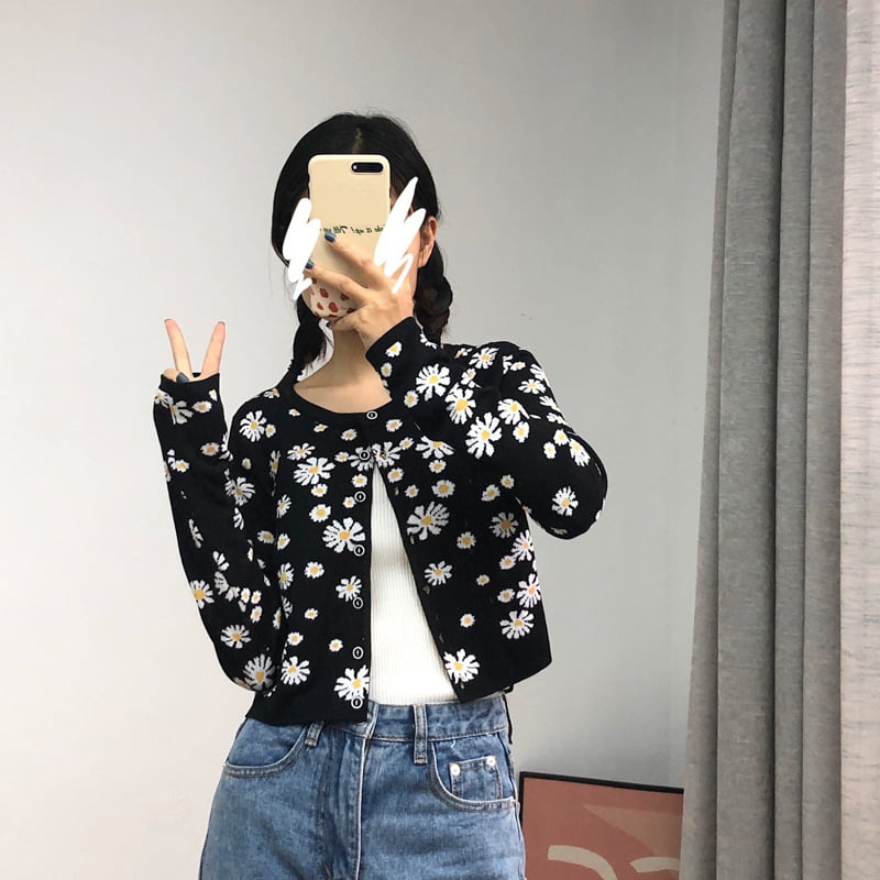 SM-K0009 Kleine Daisy gebreide trui Dames slank gebreid vestjack SM-K0009 Kleine Daisy gebreide trui Dames slank gebreid vestjack