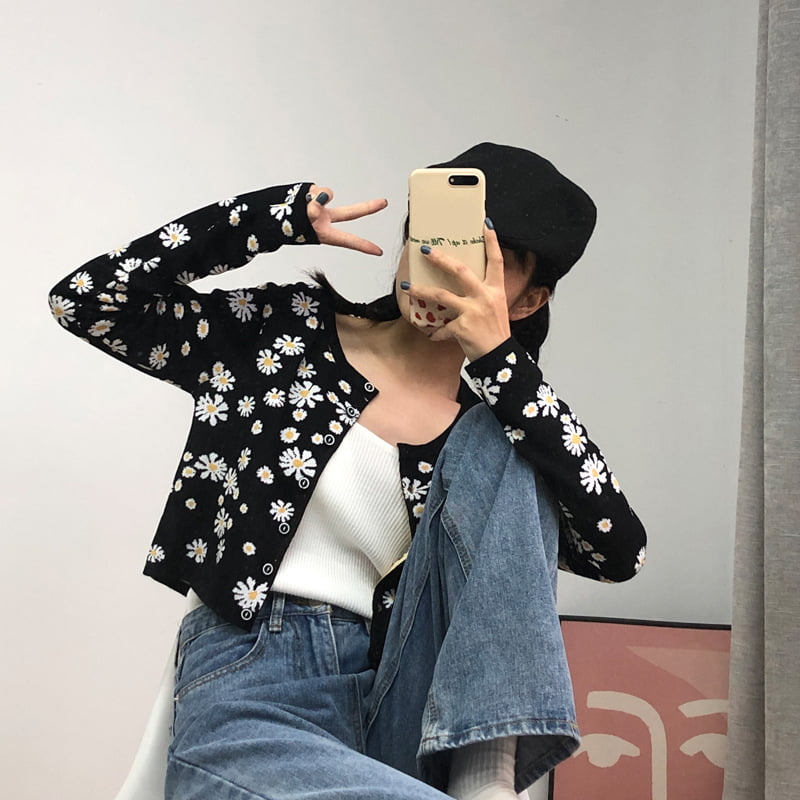 SM-K0009 Kleine Daisy gebreide trui Dames slank gebreid vestjack SM-K0009 Kleine Daisy gebreide trui Dames slank gebreid vestjack