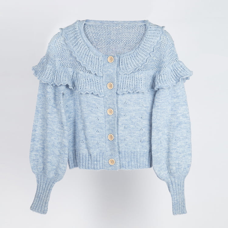 SM-K0007 Zoet, meerlaags mohair gebreid vest met kanten kraag