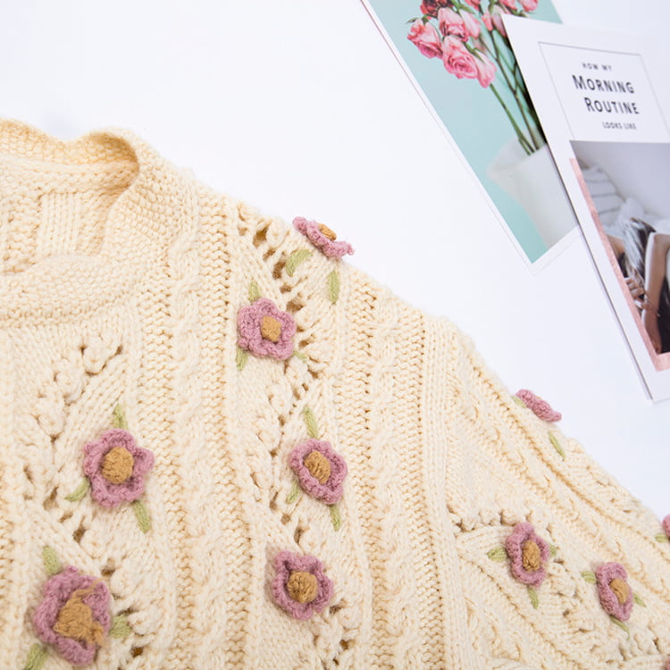 SM-K0008 Losse retro handmatige haak-sweater met lange mouwen, damesgebreid vest SM-K0008 Losse retro handmatige haak-sweater met lange mouwen, damesgebreid vest