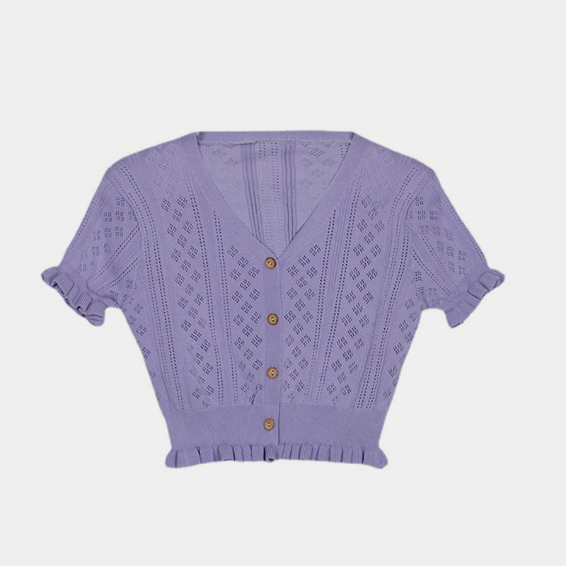 SM-K0015 Zomer korte, dunne korte mouw met V-hals, uitgehold ijszijde gebreid vest