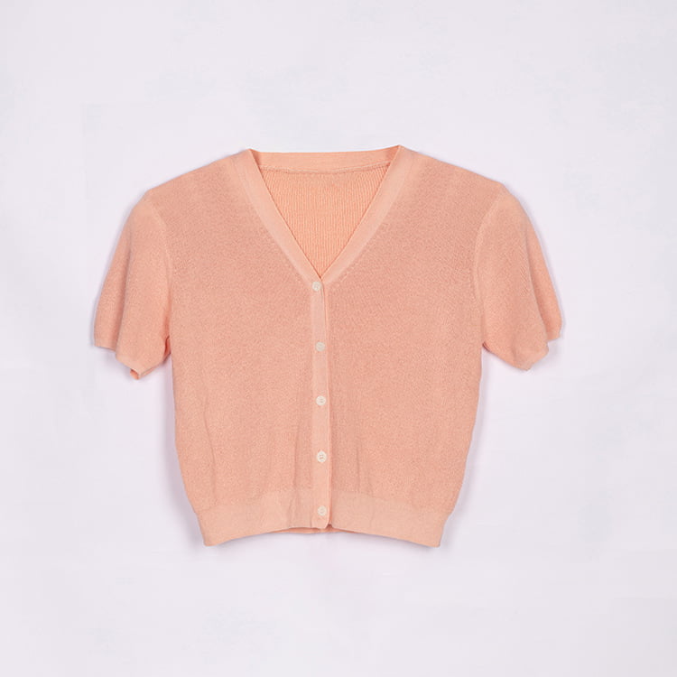 SM-K0046 V-hals dichtgeknoopt Iced Linnen Kort Slim Fit Gebreid Vest met Korte Mouwen