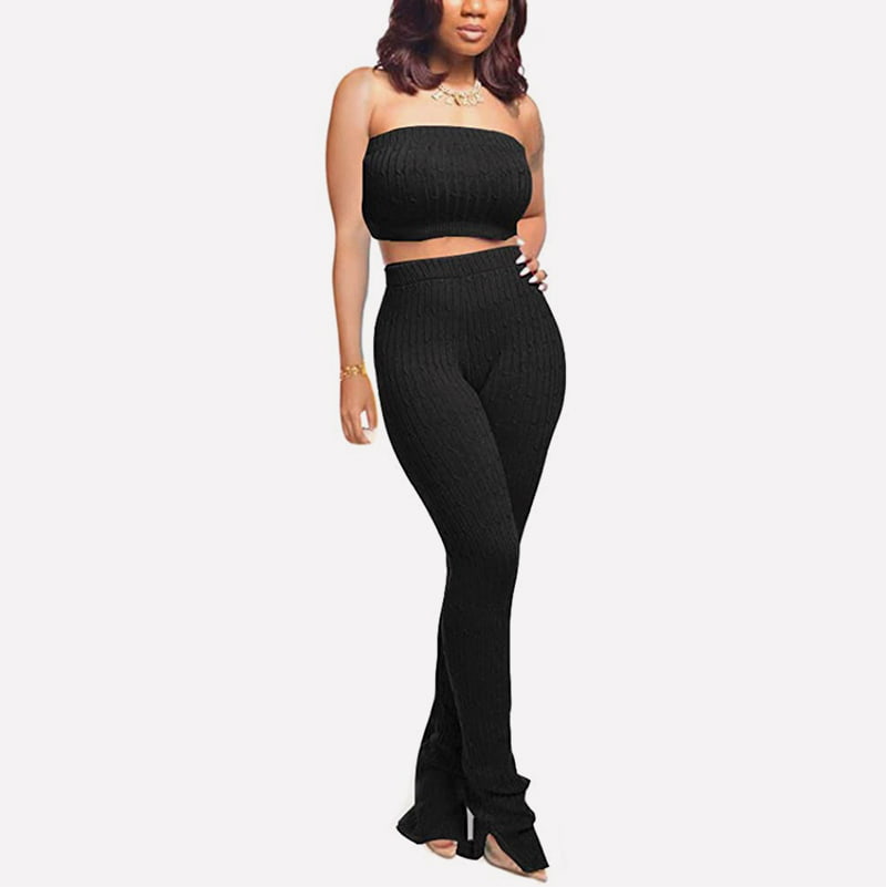 SM-K0095 Kort strapless gebreid borst- en broekgebreid tweedelig gebreid pak