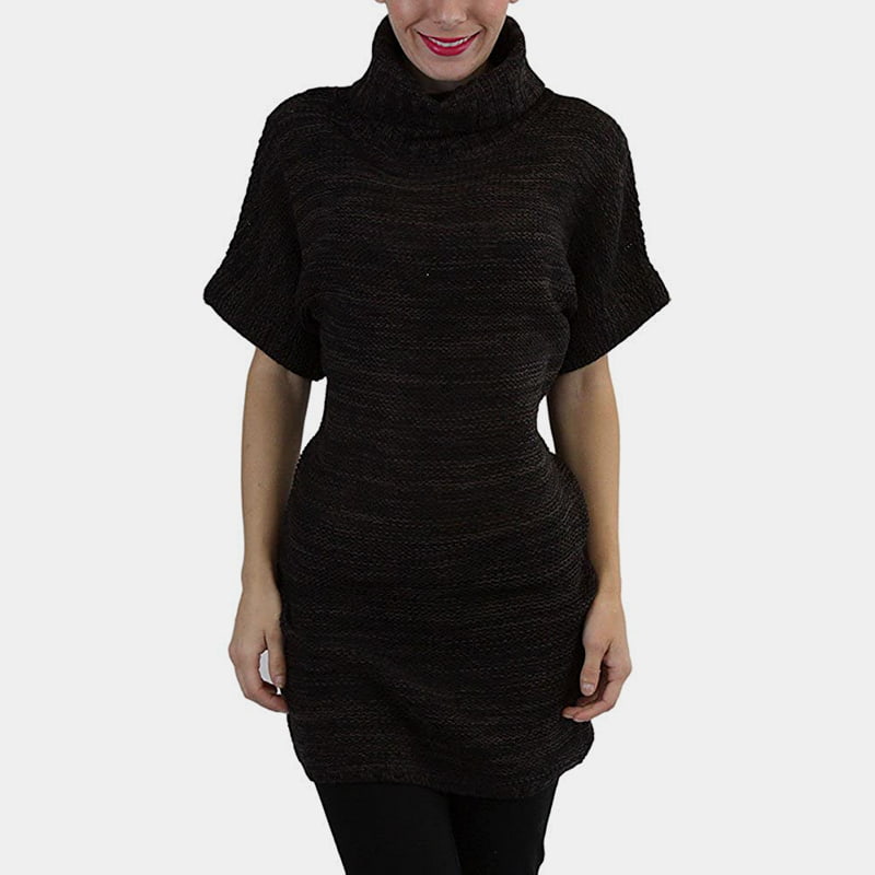 SM-K0067 Gebreide trui met hoge kraag, effen taille en korte mouwen