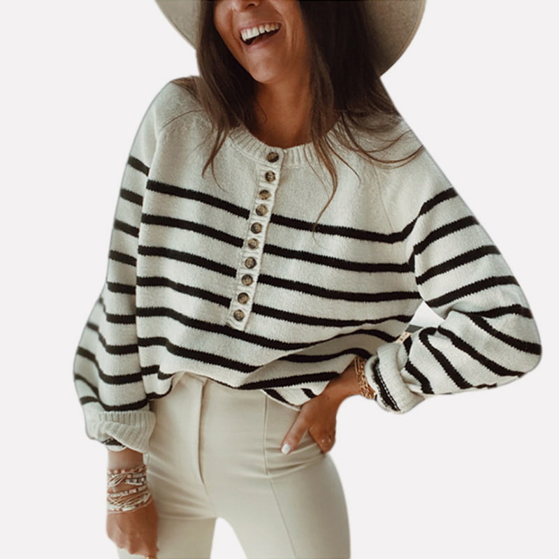 SM-K0099 Gestreepte gebreide trui met ronde hals en casual trui SM-K0099 Gestreepte gebreide trui met ronde hals en casual trui