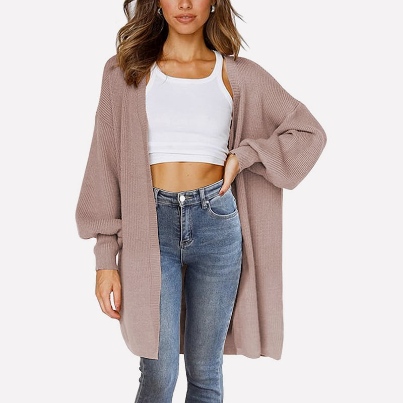 SM-K0061 Halflang gebreid vest met V-hals en lantaarnmouwen SM-K0061 Halflang gebreid vest met V-hals en lantaarnmouwen