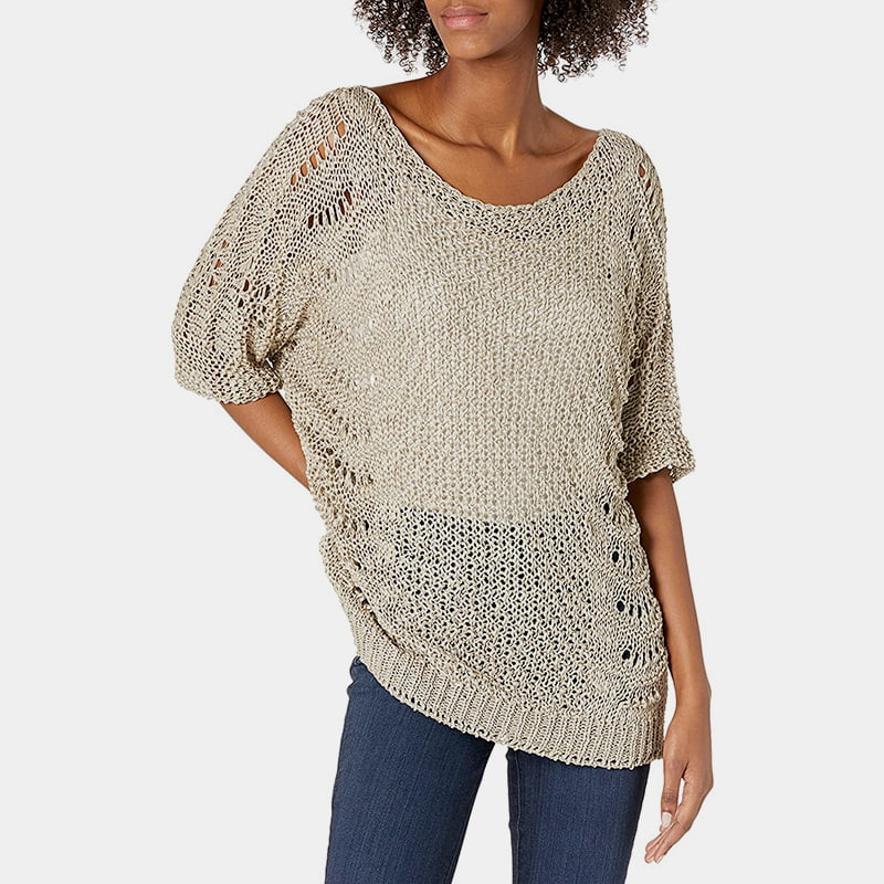 SM-K0060 Uitgebreide gebreide trui met ronde hals, zonnebrandcrème, korte mouw SM-K0060 Uitgebreide gebreide trui met ronde hals, zonnebrandcrème, korte mouw