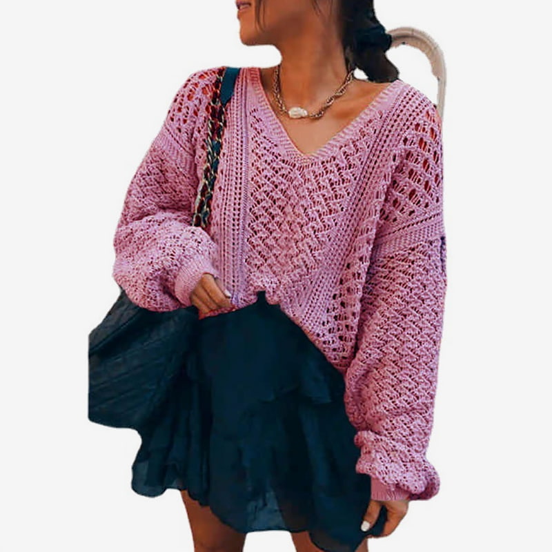 SM-K0082 Effen kleur holle gebreide trui met V-hals, gebreide trui SM-K0082 Effen kleur holle gebreide trui met V-hals, gebreide trui