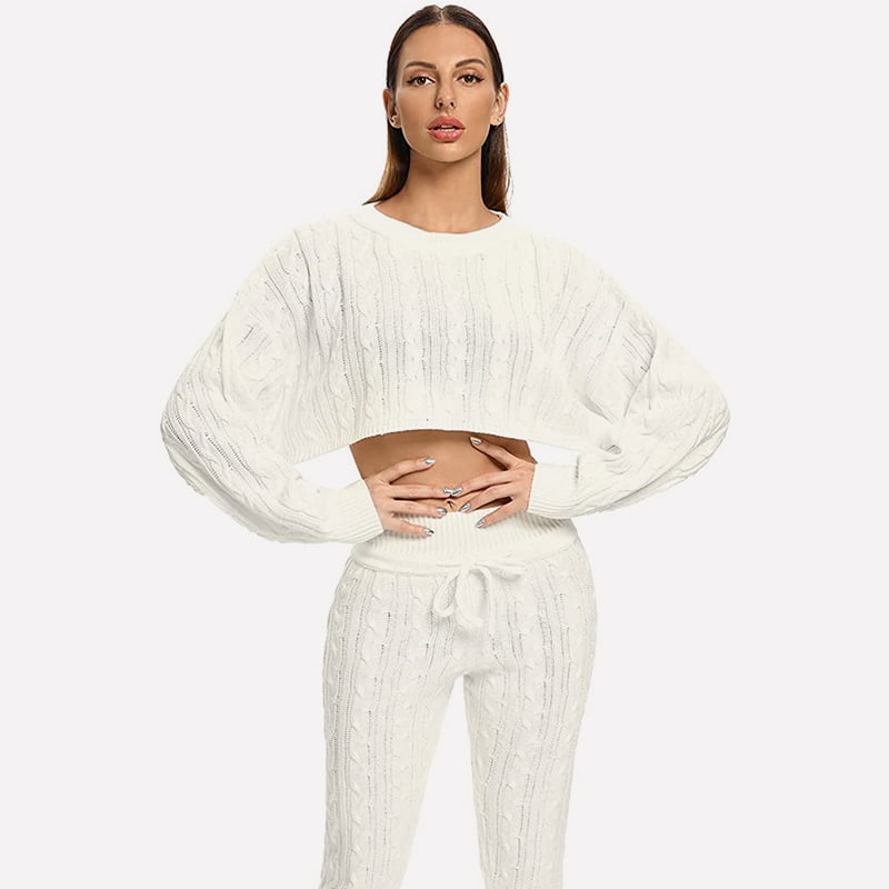 SM-K0094 Effen kleur Gebreid jack met korte taille en broek Tweedelig gebreid pak