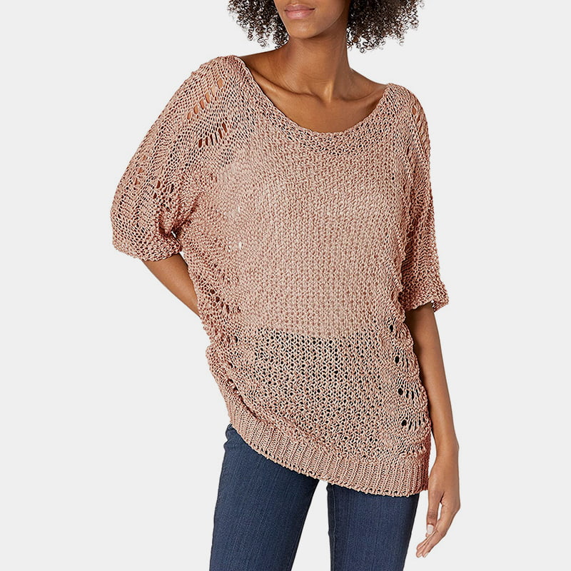 SM-K0060 Uitgebreide gebreide trui met ronde hals, zonnebrandcrème, korte mouw SM-K0060 Uitgebreide gebreide trui met ronde hals, zonnebrandcrème, korte mouw