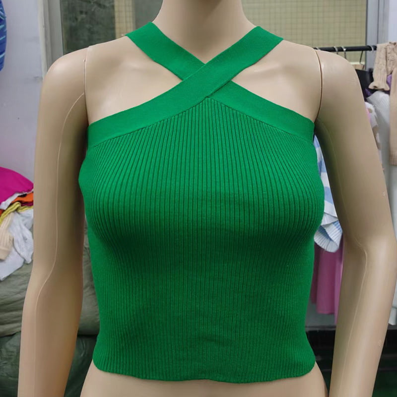 SM-K0106 Mouwloos gebreid vest met gekruiste band en hangende hals SM-K0106 Mouwloos gebreid vest met gekruiste band en hangende hals