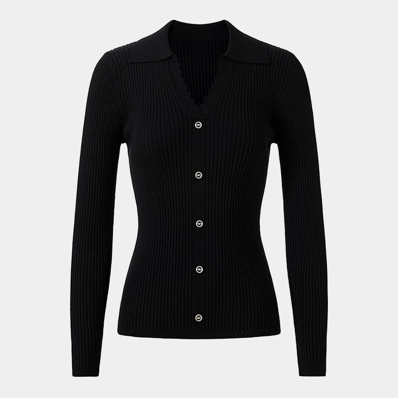 SM-K0064 V-hals, lange mouwen, dunne gebreide trui, knoopversiering SM-K0064 V-hals, lange mouwen, dunne gebreide trui, knoopversiering