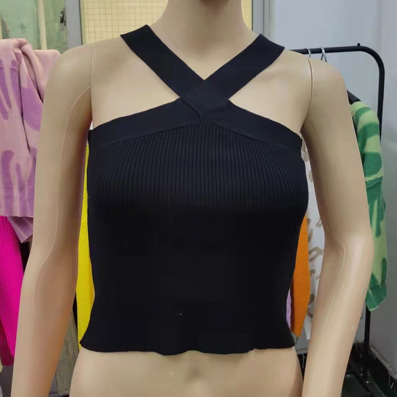 SM-K0106 Mouwloos gebreid vest met gekruiste band en hangende hals SM-K0106 Mouwloos gebreid vest met gekruiste band en hangende hals