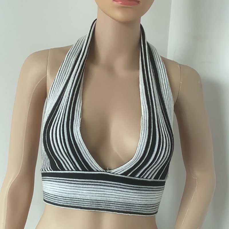 SM-K0107 Gebreid vest met gekleurde strepen en halslijn SM-K0107 Gebreid vest met gekleurde strepen en halslijn