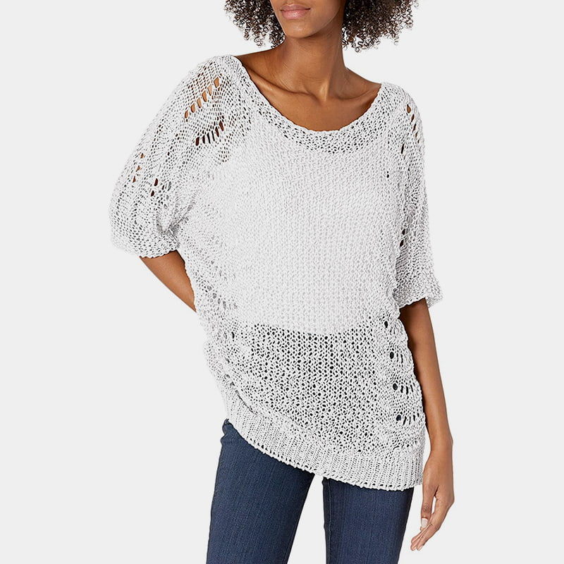 SM-K0060 Uitgebreide gebreide trui met ronde hals, zonnebrandcrème, korte mouw SM-K0060 Uitgebreide gebreide trui met ronde hals, zonnebrandcrème, korte mouw