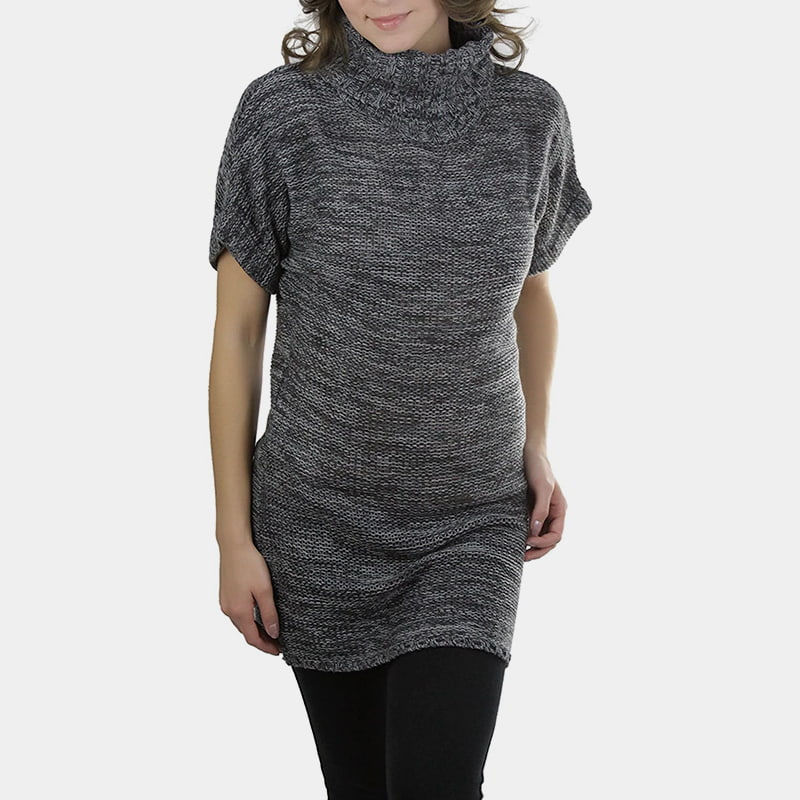 SM-K0067 Gebreide trui met hoge kraag, effen taille en korte mouwen SM-K0067 Gebreide trui met hoge kraag, effen taille en korte mouwen