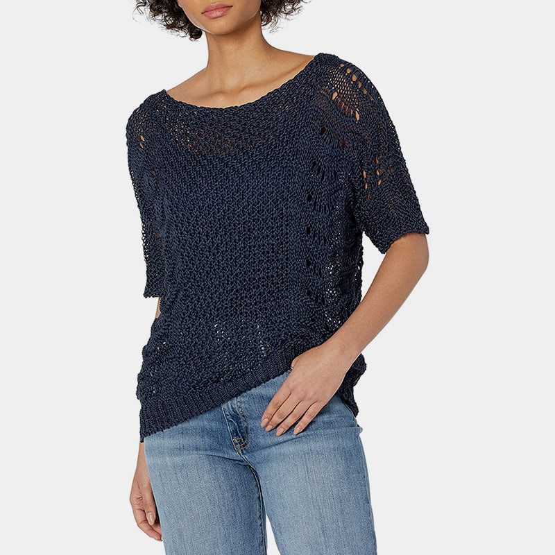 SM-K0060 Uitgebreide gebreide trui met ronde hals, zonnebrandcrème, korte mouw SM-K0060 Uitgebreide gebreide trui met ronde hals, zonnebrandcrème, korte mouw