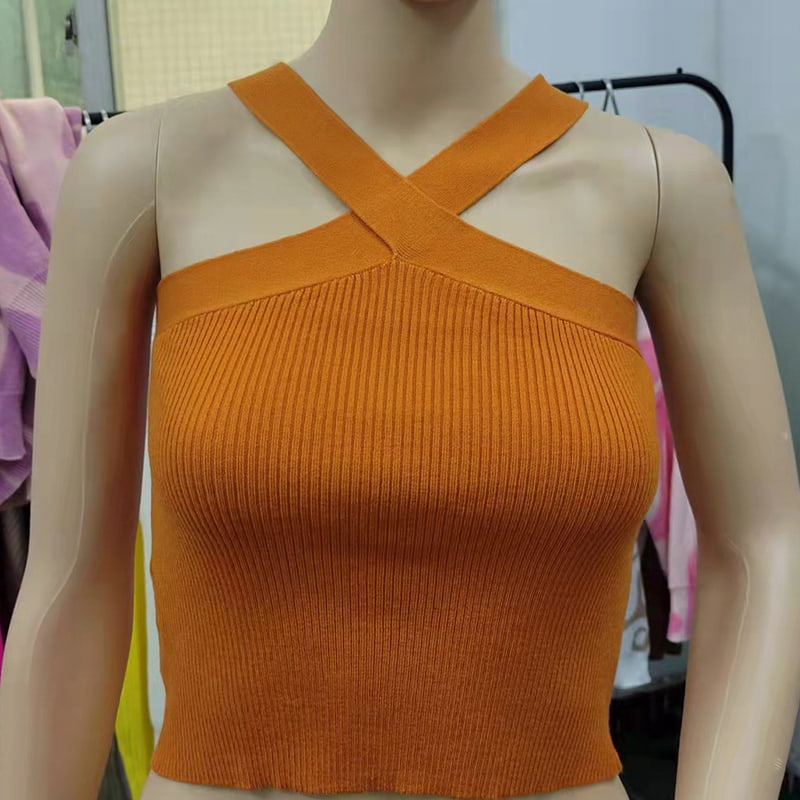 SM-K0106 Mouwloos gebreid vest met gekruiste band en hangende hals SM-K0106 Mouwloos gebreid vest met gekruiste band en hangende hals