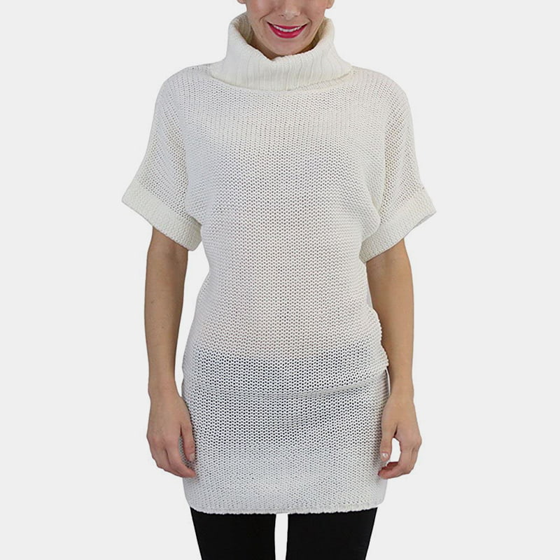 SM-K0067 Gebreide trui met hoge kraag, effen taille en korte mouwen SM-K0067 Gebreide trui met hoge kraag, effen taille en korte mouwen