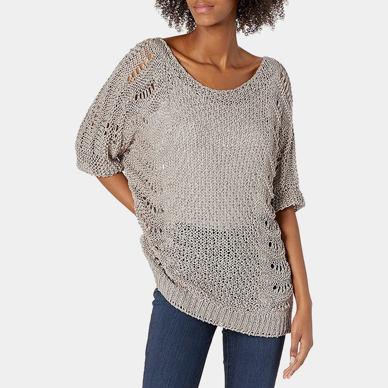 SM-K0060 Uitgebreide gebreide trui met ronde hals, zonnebrandcrème, korte mouw SM-K0060 Uitgebreide gebreide trui met ronde hals, zonnebrandcrème, korte mouw