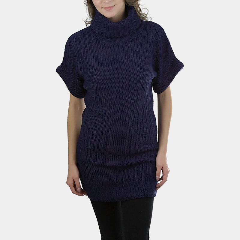 SM-K0067 Gebreide trui met hoge kraag, effen taille en korte mouwen SM-K0067 Gebreide trui met hoge kraag, effen taille en korte mouwen