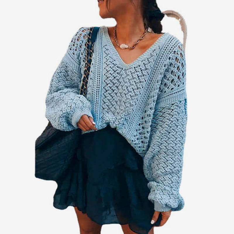 SM-K0082 Effen kleur holle gebreide trui met V-hals, gebreide trui SM-K0082 Effen kleur holle gebreide trui met V-hals, gebreide trui